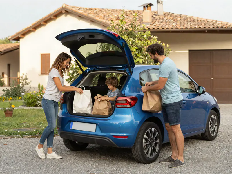 Famiglia con auto a noleggio lungo termine